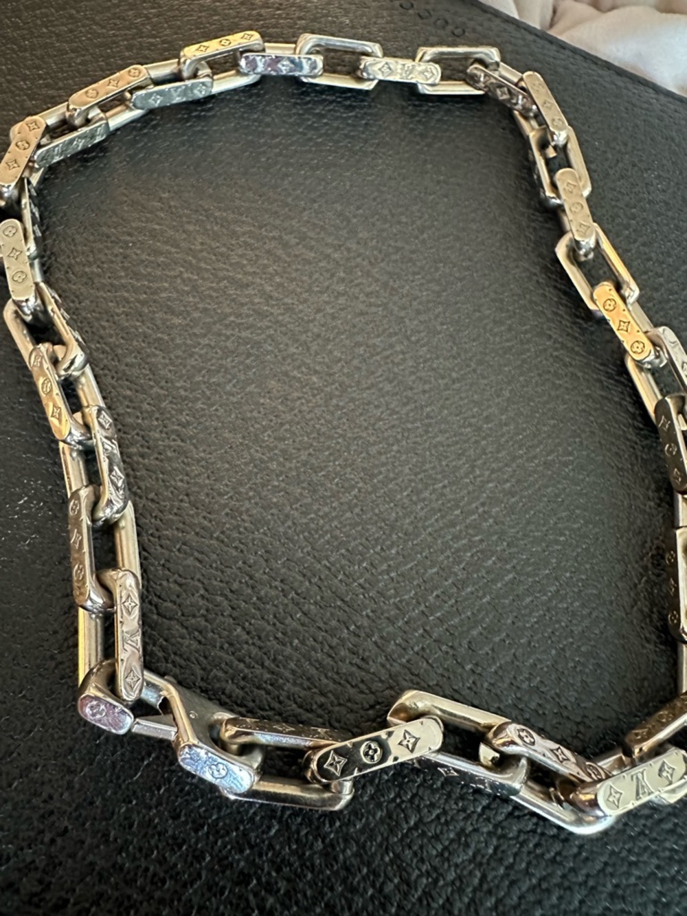 Louis Vuitton Silver tone Link Necklace Monogram